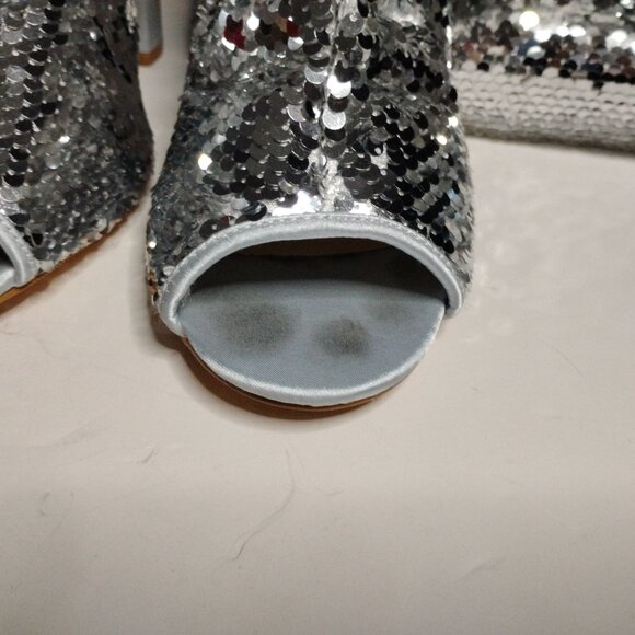 KHPAERMEI Sexy Sparkly Size 8 Thigh High Boots Open Toe Chunky Heel - Picture 6 of 16